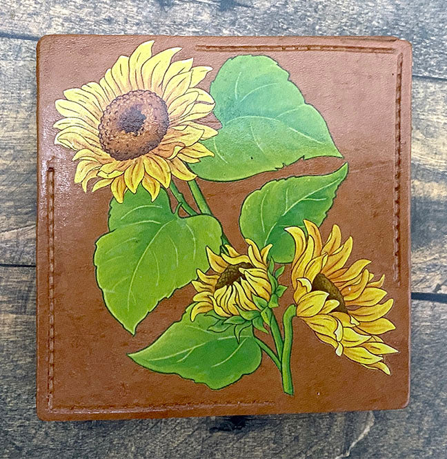Leather Coasters: Sunflowers