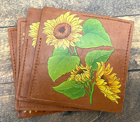 Leather Coasters: Sunflowers